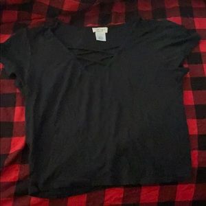 Black crop top with cross-crossed front